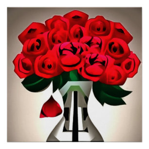 Rote Rosen in Vase Art Deco Abstrakte Kunst Poster