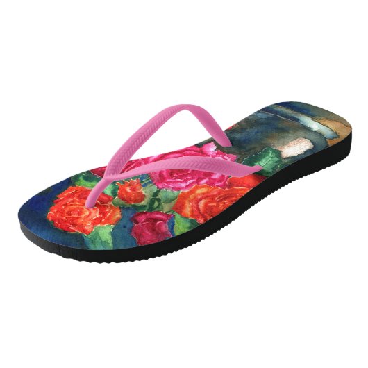 Rote Rosen in Vase Flip Flops Badesandalen (Schrägansicht)
