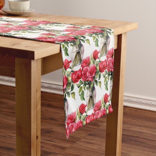 Rote Rosen in Vases Table Runner Kurzer Tischläufer (Beispiel)