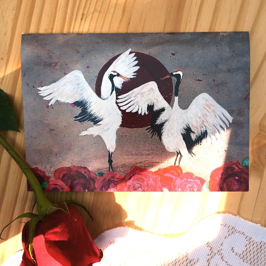 Rote Rosen, japanische Tanzkrane, Hochzeit Einladung