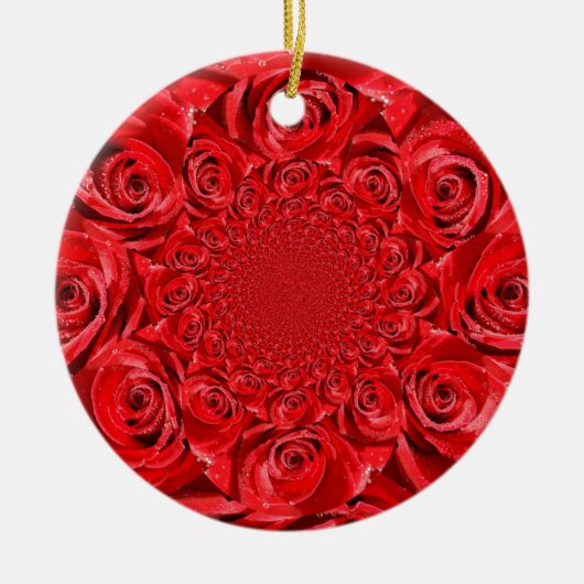 Rote Rosen Kaleidoskop: Happy Valentine's Day Art Keramik Ornament (Vorne)
