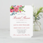 Rote Rosen-Kalligrafie-Brautparty Einladung (Stehend Vorderseite)