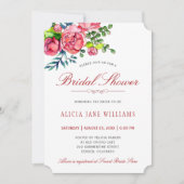 Rote Rosen-Kalligrafie-Brautparty Einladung (Vorderseite)