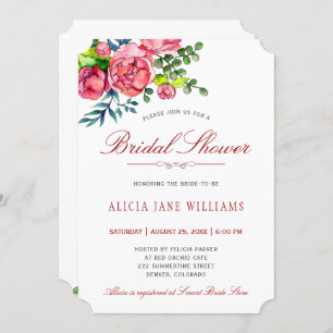 Rote Rosen-Kalligrafie-Brautparty Einladung