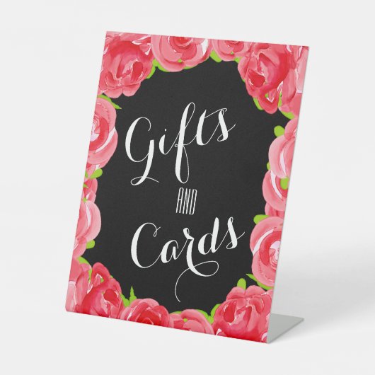 Rote Rosen Karten und Geschenke Brautparty Sockelschild (Vorderseite)