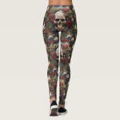 Rote Rosen Keltische Schädel Grüne Blätter Natur Leggings (Rückseite)