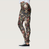 Rote Rosen Keltische Schädel Grüne Blätter Natur Leggings (Links)