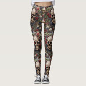 Rote Rosen Keltische Schädel Grüne Blätter Natur Leggings (Vorderseite)