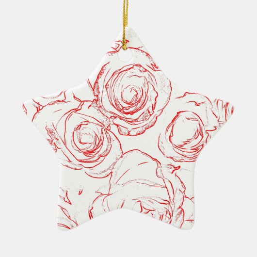 Rote Rosen Konturen Keramik Ornament (Vorne)