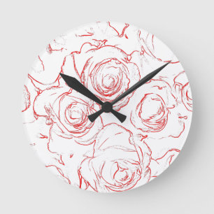 Rote Rosen Konturen Runde Wanduhr