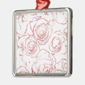 Rote Rosen Konturen Silbernes Ornament (Links)