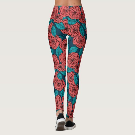 Rote Rosen Leggings (Rückseite)