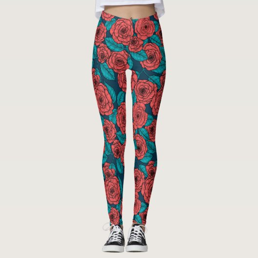 Rote Rosen Leggings (Vorderseite)