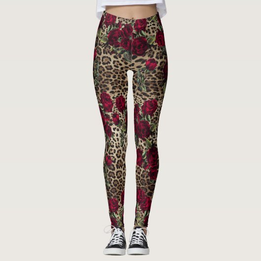 Rote Rosen Leopard Leggings (Vorderseite)