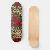 Rote Rosen Leoparden-Druck-Muster Skateboard (Vorderseite)