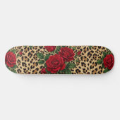 Rote Rosen Leoparden-Druck-Muster Skateboard (Horizontal)