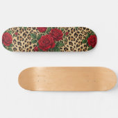 Rote Rosen Leoparden-Druck-Muster Skateboard (Horizontal)