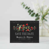 Rote Rosen LIEBE Halloween Hochzeit Save the Date Ankündigungspostkarte (Stehend Vorderseite)