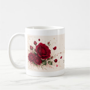 Rote Rosen-Liebesnotizen Romantischer Blumenkaffee Kaffeetasse