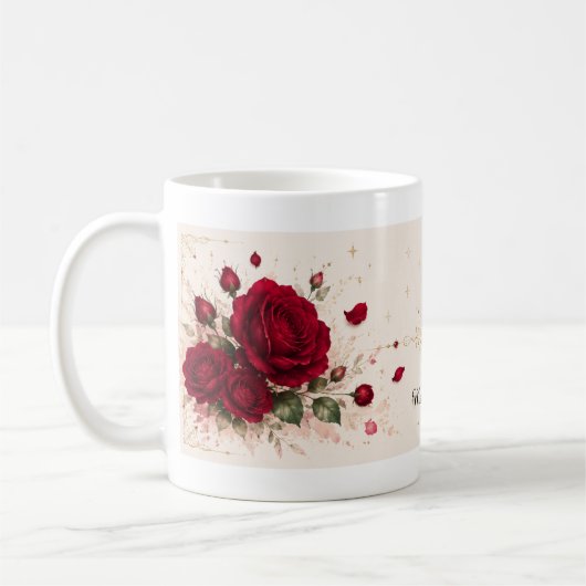 Rote Rosen-Liebesnotizen Romantischer Blumenkaffee Kaffeetasse (Links)