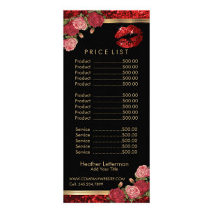 Rote Rosen Lip Glitzer - Schwarze Preisliste Werbekarte