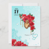 Rote Rosen Lowrider Chola Sacred Heart Quinceanera Einladung (Rückseite)