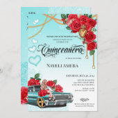 Rote Rosen Lowrider Chola Sacred Heart Quinceanera Einladung (Vorne/Hinten)
