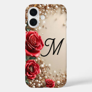 Rote Rosen Luxuriöse Blumenästhetik Gold Geschenk iPhone 16 Hülle