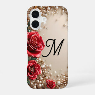 Rote Rosen Luxuriöse Blumenästhetik Gold Geschenk iPhone 16 Hülle
