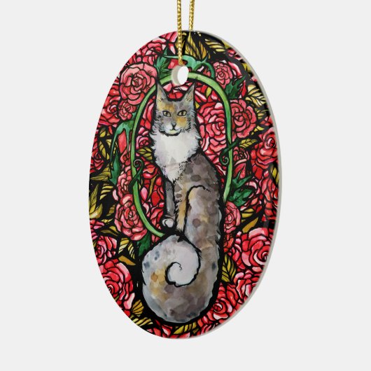 Rote Rosen Maine Coon Kitty Cat Art Rose Garten Keramik Ornament (Links)