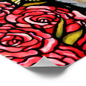 Rote Rosen Maine Coon Kitty Cat Art Rose Garten Poster (Ecke)