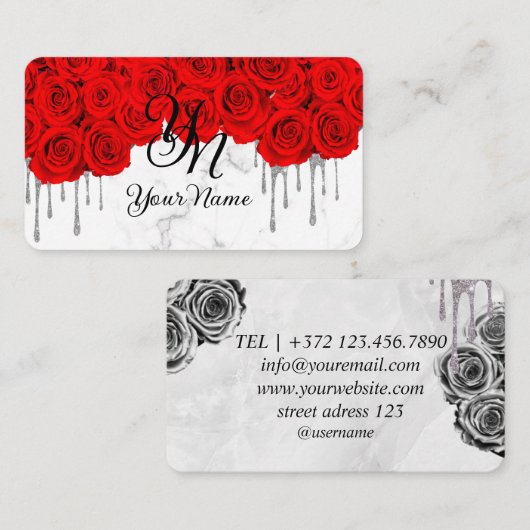 Rote Rosen Marble Initial Visitenkarte (Vorne/Hinten)
