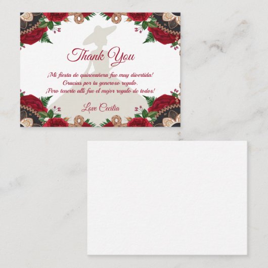 Rote Rosen Mariachi Quinceañera Vielen Dank Visitenkarte (Vorne/Hinten)