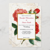 Rote Rosen Marmor Blumen Vintage Hochzeit Einladung (Vorne/Hinten)