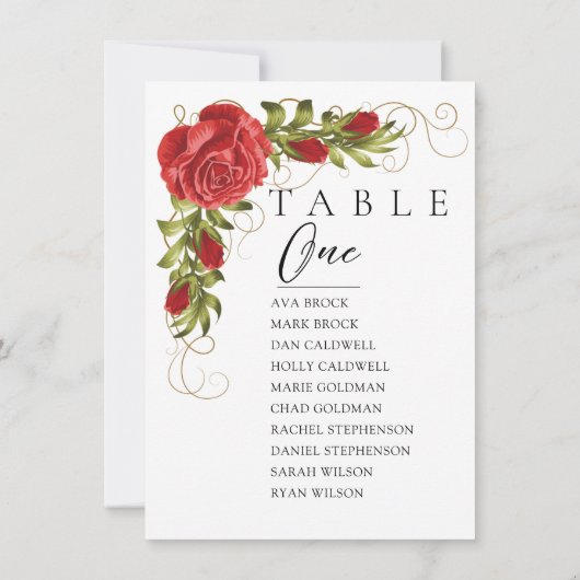 Rote Rosen Mindestsitzplan für Tischnummern (Rückseite)