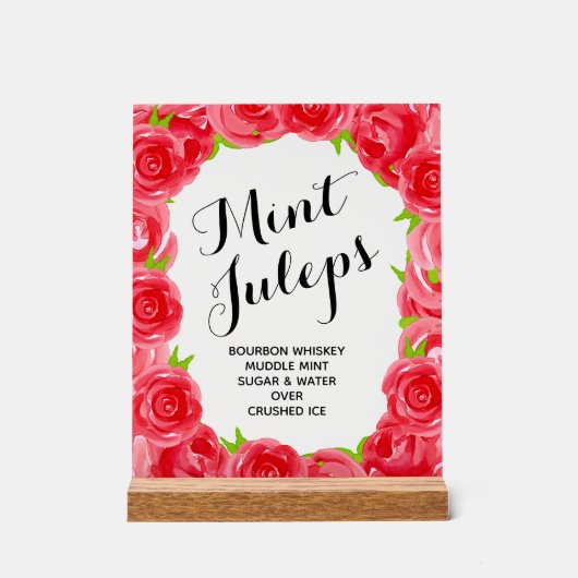 Rote Rosen Mint Juleps Tabletop Acrylschild (Vorderseite)