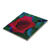 Rote Rosen mit blauen Farbtönen Fliese (Seite)