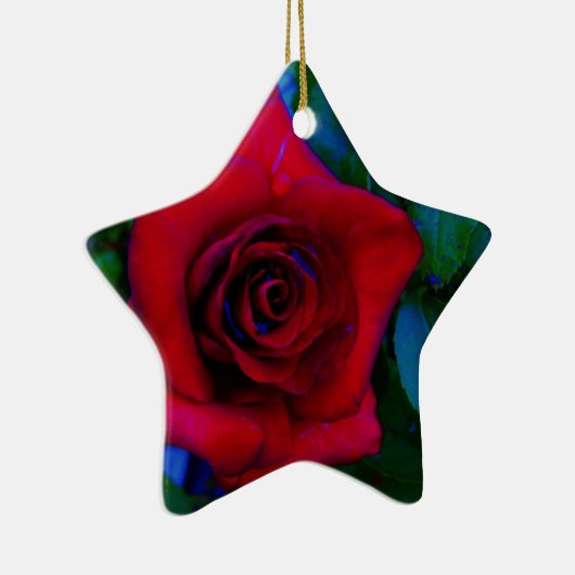 Rote Rosen mit blauen Farbtönen Keramik Ornament (Rechts)