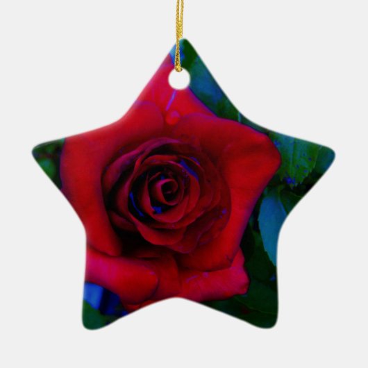 Rote Rosen mit blauen Farbtönen Keramik Ornament (Vorne)