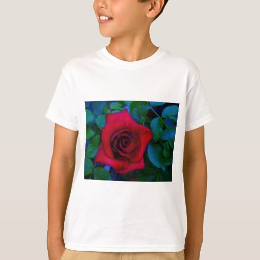 Rote Rosen mit blauen Farbtönen T-Shirt (Vorderseite)