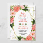 Rote Rosen mit Blumenkorallen Save The Date (Vorderseite)