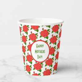 Rote Rosen mit Buds Pappbecher