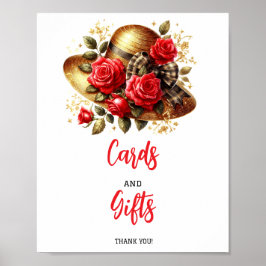 Rote Rosen mit Derby-Brautparty-Tabellensignen Poster