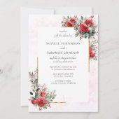 Rote Rosen mit Goldrahmen Einladung (Vorderseite)