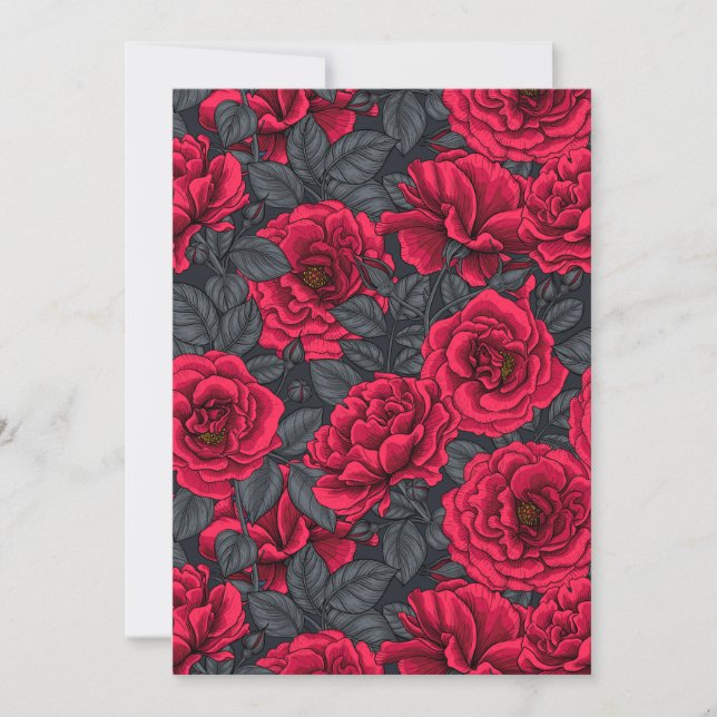 Rote Rosen mit grauen Blätter auf schwarz (Vorderseite)