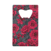 Rote Rosen mit grauen Blätter auf schwarz Geldbeutel Flaschenöffner (Rückseite)