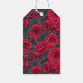 Rote Rosen mit grauen Blätter auf schwarz Geschenkanhänger (Vorderseite)