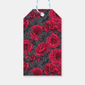 Rote Rosen mit grauen Blätter auf schwarz Geschenkanhänger (Rückseite)