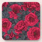 Rote Rosen mit grauen Blätter auf schwarz Getränkeuntersetzer (Vorderseite)