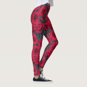 rote Rosen mit grauen Blätter auf schwarz Leggings (Rechts)